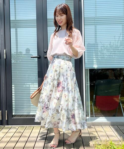 couture brooch（クチュールブローチ）の「【接触冷感・UV・マシンウォッシャブル】袖レースデザイントップス（Tシャツ/カットソー・レディース・ブラック/ピンク/オフホワイト・36/38/40/42）」の9枚目の写真