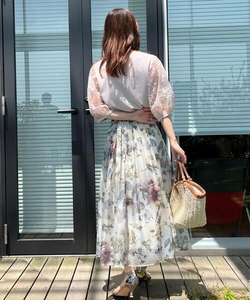 couture brooch（クチュールブローチ）の「【接触冷感・UV・マシンウォッシャブル】袖レースデザイントップス（Tシャツ/カットソー・レディース・ブラック/ピンク/オフホワイト・36/38/40/42）」の11枚目の写真