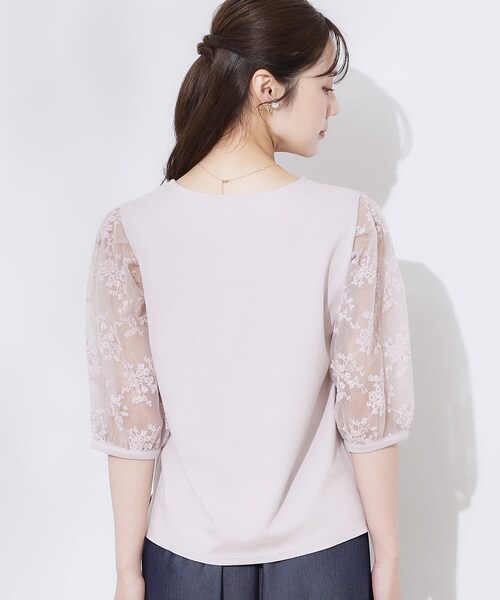couture brooch（クチュールブローチ）の「【接触冷感・UV・マシンウォッシャブル】袖レースデザイントップス（Tシャツ/カットソー・レディース・ブラック/ピンク/オフホワイト・36/38/40/42）」の18枚目の写真