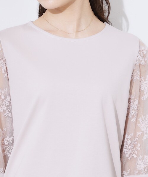 couture brooch（クチュールブローチ）の「【接触冷感・UV・マシンウォッシャブル】袖レースデザイントップス（Tシャツ/カットソー・レディース・ブラック/ピンク/オフホワイト・36/38/40/42）」の19枚目の写真