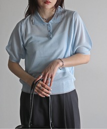 配色シアーニットポロシャツ
