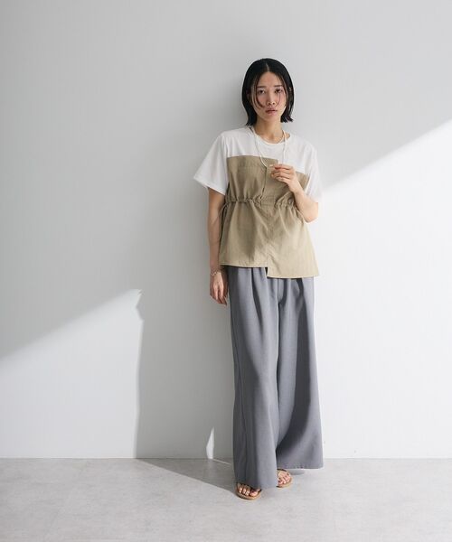 Green　Parks（グリーンパークス）の「ビスチェドッキングドロスト5分袖プルオーバー（Tシャツ/カットソー・レディース・カーキ/ブラック/その他7/チャコールグレー・FREE）」の5枚目の写真