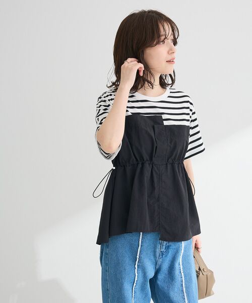 Green　Parks（グリーンパークス）の「ビスチェドッキングドロスト5分袖プルオーバー（Tシャツ/カットソー・レディース・カーキ/ブラック/その他7/チャコールグレー・FREE）」の19枚目の写真