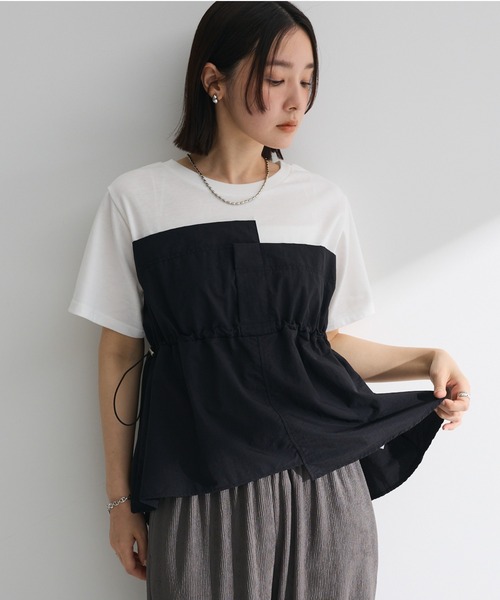 Green　Parks（グリーンパークス）の「ビスチェドッキングドロスト5分袖プルオーバー（Tシャツ/カットソー・レディース・カーキ/ブラック/その他7/チャコールグレー・FREE）」の2枚目の写真