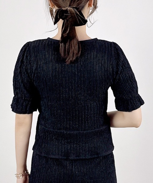 CLOTHY(クロシィ)の「【着るだけで完成。ペプラム×パンツ。】ジャガードセットアップ(半袖)(セットアップ・レディース・ブラック/アイボリー/イエロー/ベージュ・MEDIUM)」の7枚目の写真
