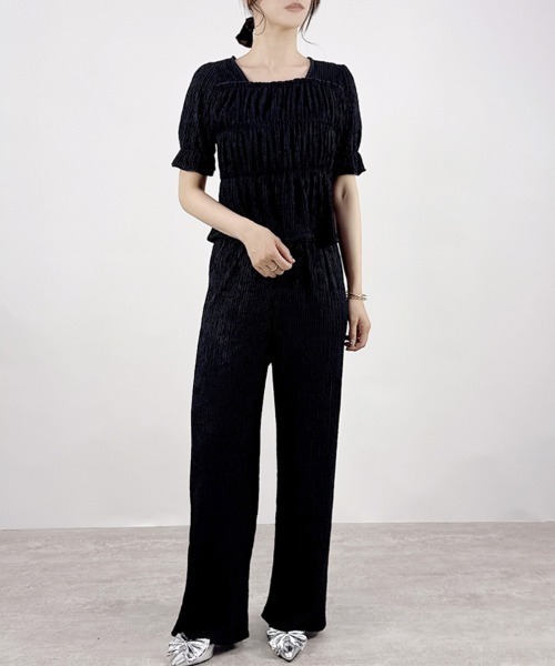CLOTHY(クロシィ)の「【着るだけで完成。ペプラム×パンツ。】ジャガードセットアップ(半袖)(セットアップ・レディース・ブラック/アイボリー/イエロー/ベージュ・MEDIUM)」の13枚目の写真