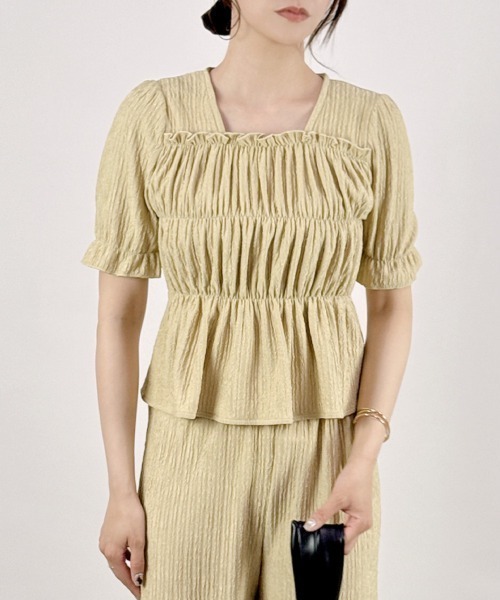 CLOTHY(クロシィ)の「【着るだけで完成。ペプラム×パンツ。】ジャガードセットアップ(半袖)(セットアップ・レディース・ブラック/アイボリー/イエロー/ベージュ・MEDIUM)」の17枚目の写真