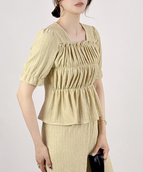 CLOTHY(クロシィ)の「【着るだけで完成。ペプラム×パンツ。】ジャガードセットアップ(半袖)(セットアップ・レディース・ブラック/アイボリー/イエロー/ベージュ・MEDIUM)」の18枚目の写真