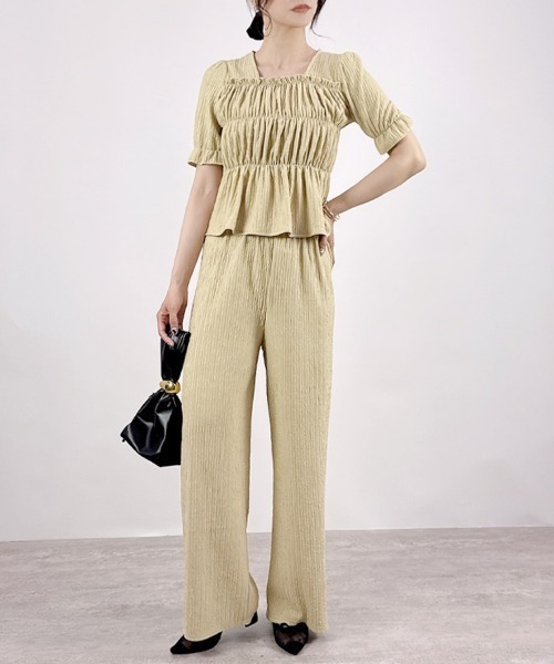 CLOTHY(クロシィ)の「【着るだけで完成。ペプラム×パンツ。】ジャガードセットアップ(半袖)(セットアップ・レディース・ブラック/アイボリー/イエロー/ベージュ・MEDIUM)」の22枚目の写真