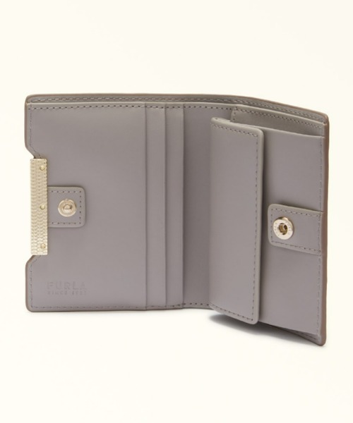 新品 フルラ コンパクト 三つ折り財布 ロゴ金具 グレー ウォレット レザー レディース レザー製財布 | フルラ公式