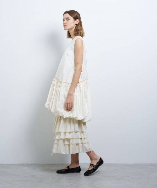 LANVIN en Bleu（ランバンオンブルー）の「ライトタフタチュニックワンピース（ワンピース・レディース・オフホワイト/ブラック/オレンジ・38）」の14枚目の写真