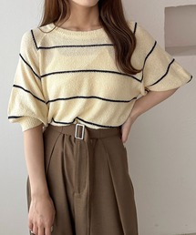23区 クロスコンビ パフスリーブ ニット ベージュ　44 美品 23区 クロスコンビ パフスリーブ ニット ベージュ 44 美品 トップス