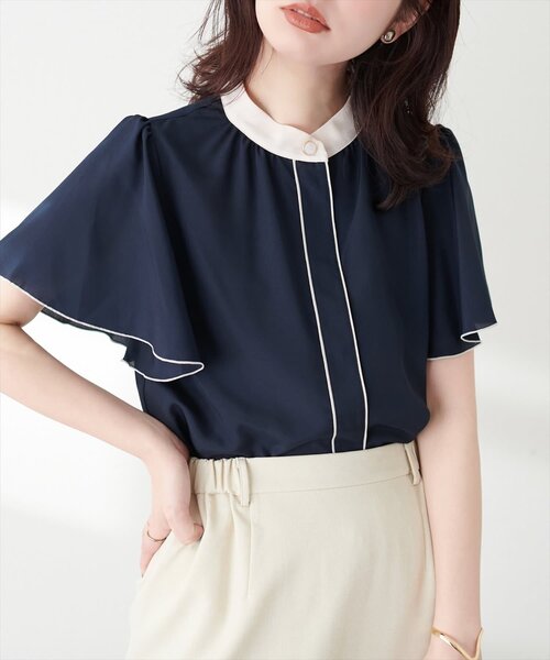 natural couture(ナチュラルクチュール)の「デザイン釦配色フレア袖ブラウス(シャツ/ブラウス・レディース・オフホワイト/ドット/モカ/ネイビー/グレー/ホワイト系その他・FREE)」の22枚目の写真