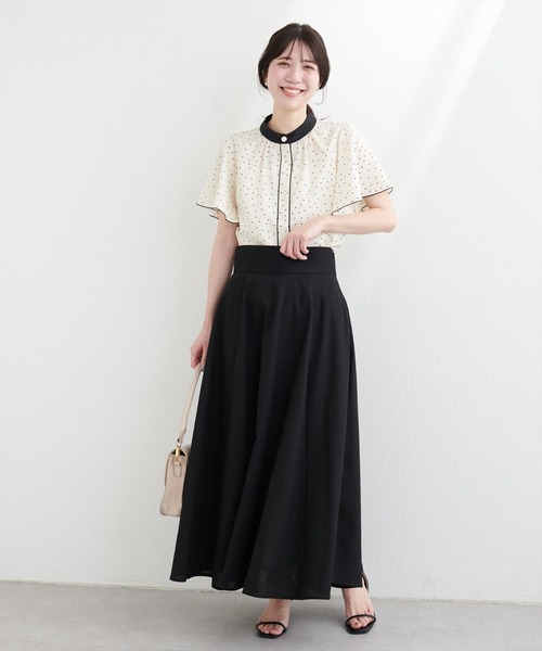 natural couture(ナチュラルクチュール)の「デザイン釦配色フレア袖ブラウス(シャツ/ブラウス・レディース・オフホワイト/ドット/モカ/ネイビー/グレー/ホワイト系その他・FREE)」の20枚目の写真