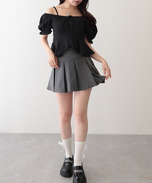 Lace Ladies(レースレディース)の「フロント リボン ペプラム ストラップ付き パフスリーブ ブラウス(シャツ/ブラウス・レディース・ブラック/ホワイト/イエロー/ネイビー・FREE)」の8枚目の写真