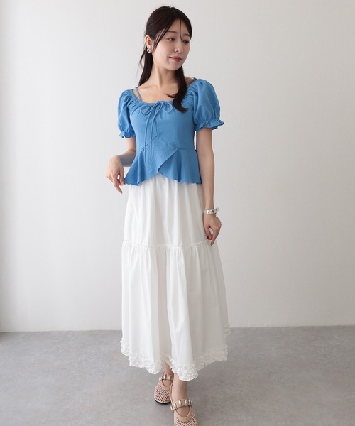 Lace Ladies(レースレディース)の「フロント リボン ペプラム ストラップ付き パフスリーブ ブラウス(シャツ/ブラウス・レディース・ブラック/ホワイト/イエロー/ネイビー・FREE)」の15枚目の写真