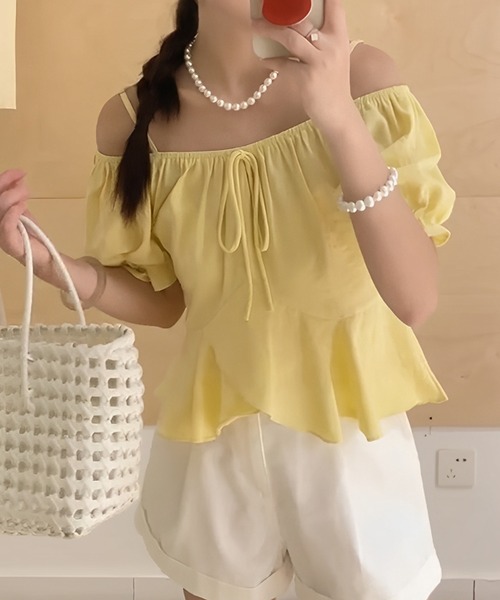 Lace Ladies(レースレディース)の「フロント リボン ペプラム ストラップ付き パフスリーブ ブラウス(シャツ/ブラウス・レディース・ブラック/ホワイト/イエロー/ネイビー・FREE)」の21枚目の写真