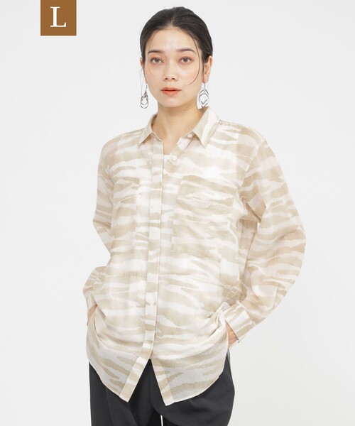 ブラウス シャツ 「接触冷感」「ウォッシャブル」シアーボイルゼブラロングシャツ レディース セール】【L】【接触冷感】【ウォッシャブル】シアーボイル