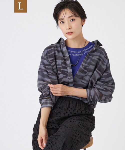 ブラウス シャツ 「接触冷感」「ウォッシャブル」シアーボイルゼブラロングシャツ レディース セール】【L】【接触冷感】【ウォッシャブル】シアーボイル