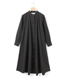 【20SS】Plantation バンドカラー シャツワンピース 麻100% 黒 20SS】Plantation バンドカラー シャツワンピース 麻100% 黒