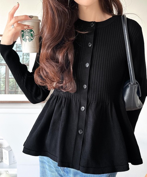 セール】'メリハリ'シルエットで即きれい見え◎リブフリルペプラム