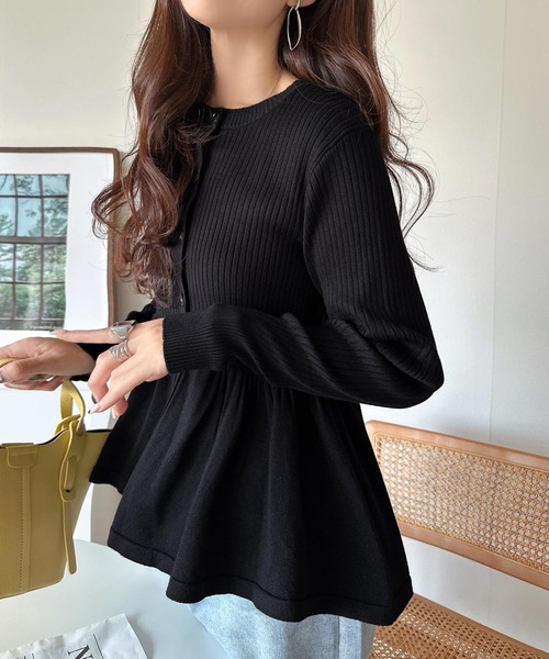 セール】'メリハリ'シルエットで即きれい見え◎リブフリルペプラム