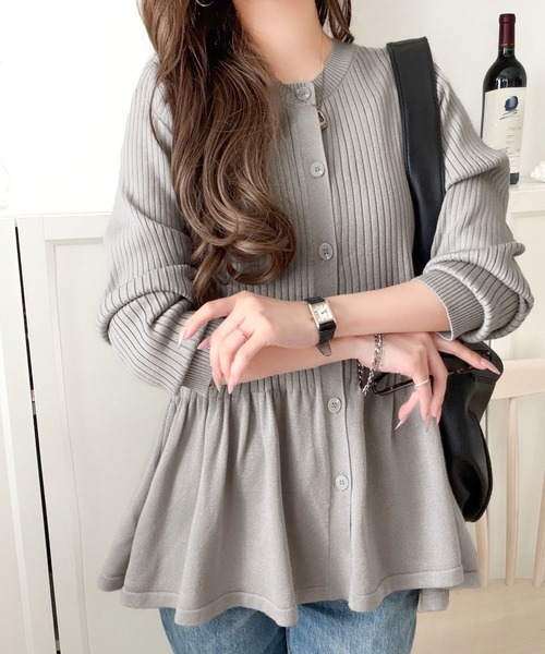 セール】'メリハリ'シルエットで即きれい見え◎リブフリルペプラム