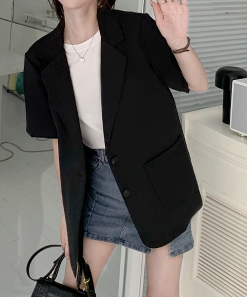 Miniministore(ミニミニストア)の「半袖テーラードジャケット レディース夏服(テーラードジャケット・レディース・アイボリー/ホワイト/ブラウン/ブラック・S/M)」の3枚目の写真