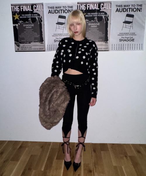 セール】【ViVi掲載】ドット柄ショート丈モヘアカーディガン