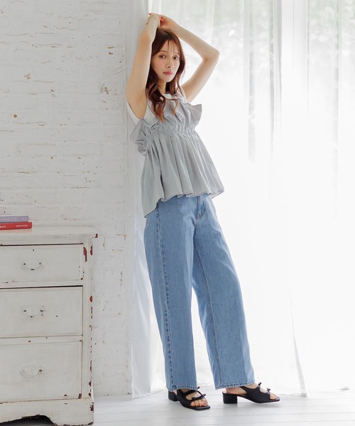 mysty woman(ミスティウーマン)の「ギャザービスチェツキフレンチスリーブ 581418(Tシャツ/カットソー・レディース・ブラック/ライトグレー/ブラウン・FREE)」の18枚目の写真