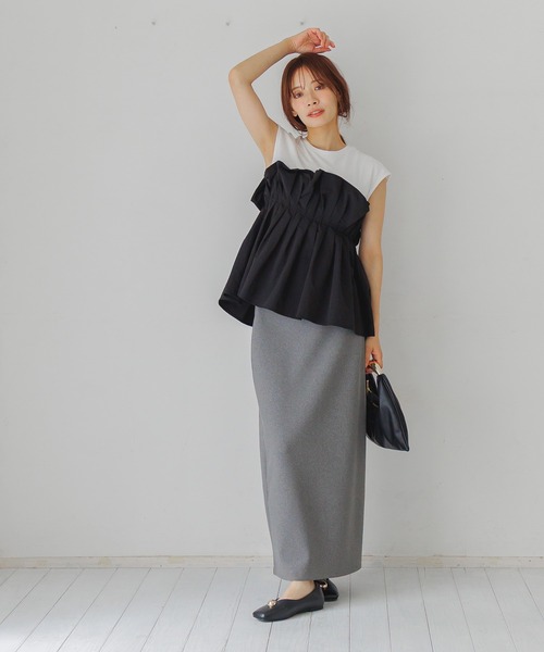 mysty woman(ミスティウーマン)の「ギャザービスチェツキフレンチスリーブ 581418(Tシャツ/カットソー・レディース・ブラック/ライトグレー/ブラウン・FREE)」の20枚目の写真