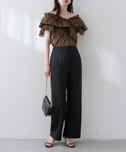 natural couture（ナチュラルクチュール）の「涼しげハイウエストストレートパンツ（その他パンツ・レディース・ブルー/キャメル/ライトベージュ/ブラック・FREE）」の12枚目の写真