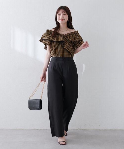 natural couture（ナチュラルクチュール）の「涼しげハイウエストストレートパンツ（その他パンツ・レディース・ブルー/キャメル/ライトベージュ/ブラック・FREE）」の13枚目の写真