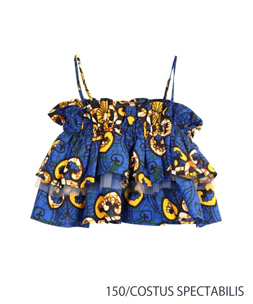 moyan ecri(モヤン エクリ)の「<moyan ecri>アフリカファブリック使用フリルキャミVorume frill multiway cami Bustier(キャミソール・レディース・ブラック/ブルー/オレンジ・FREE)」の6枚目の写真