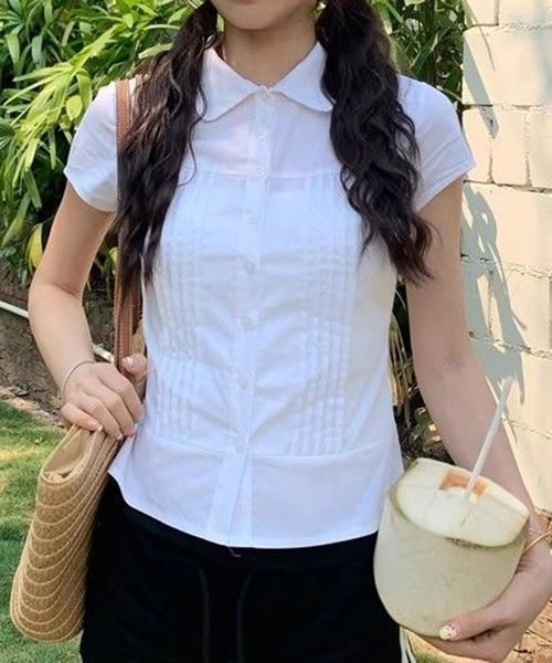 HALEY PESCA（ヘーリーペスカ）の「HALEY PESCA/ショートスリーブ　襟付きコンパクトブラウス（シャツ/ブラウス・レディース・ピンク/ホワイト・MEDIUM/SMALL）」の11枚目の写真
