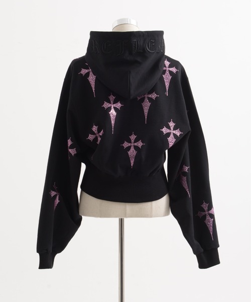 REFLEM/レフレム』クロス総柄ラインストーンクロップドZIPパーカー