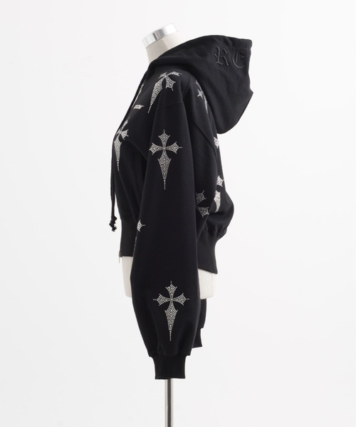 REFLEM/レフレム』クロス総柄ラインストーンクロップドZIPパーカー