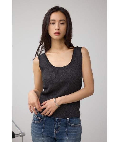 AZUL by moussy(アズールバイマウジー)の「2WAYリブニットタンク(タンクトップ・レディース・ブラック/ベージュ/ライトグレー・FREE)」の5枚目の写真