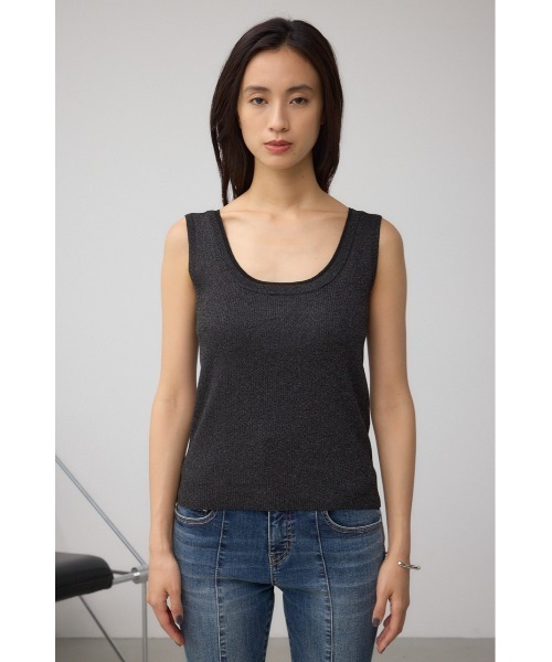 AZUL by moussy(アズールバイマウジー)の「2WAYリブニットタンク(タンクトップ・レディース・ブラック/ベージュ/ライトグレー・FREE)」の7枚目の写真