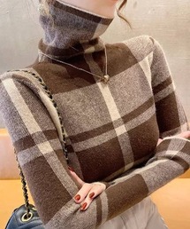 deux amour（ドゥーザムール）の「チェックジャガードハイネックニットプルオーバー（ニット/セーター）」