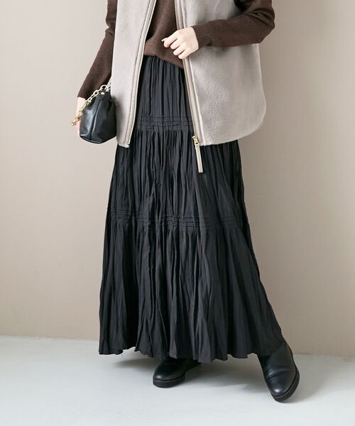 le.coeur blanc（ルクールブラン）の「《手洗い可能》エアータンブラーランダムプリーツスカート（スカート・レディース・ブラウン/ブラック・38）」の2枚目の写真