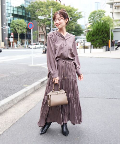 le.coeur blanc（ルクールブラン）の「《手洗い可能》エアータンブラーランダムプリーツスカート（スカート・レディース・ブラウン/ブラック・38）」の9枚目の写真