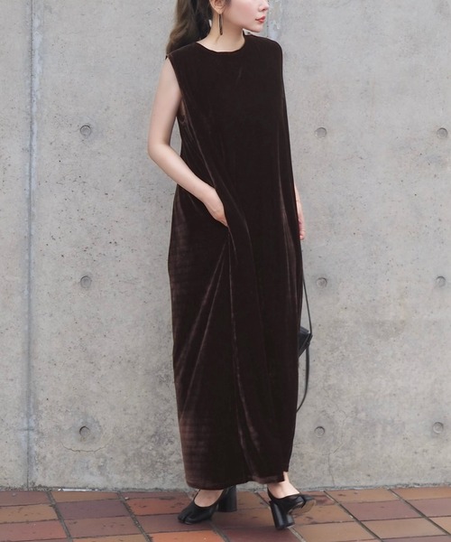 velor back open long dress /ベロアバックオープンロング