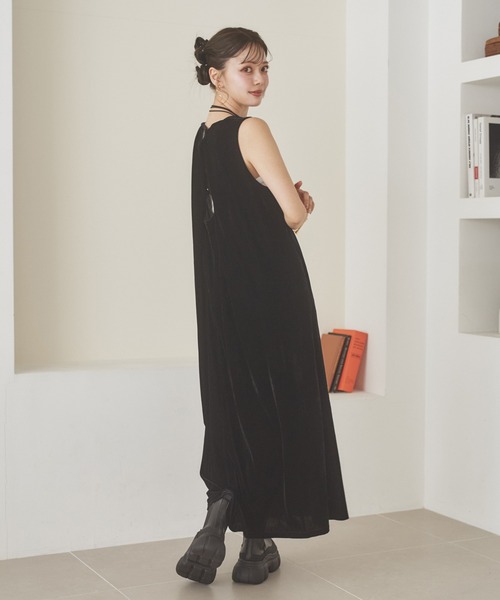 velor back open long dress /ベロアバックオープンロング