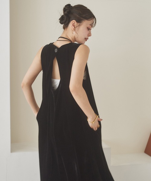 velor back open long dress /ベロアバックオープンロングワンピース