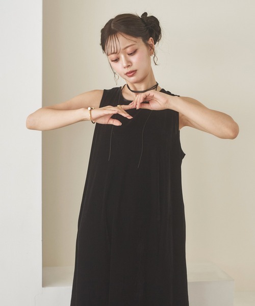 ワンピース Back Open Velor Dress velor back open long dress /ベロアバックオープンロングワンピース