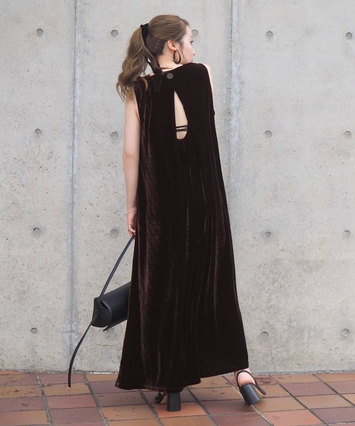 アルベロベロのロングワンピース velor back open long dress /ベロアバックオープンロング