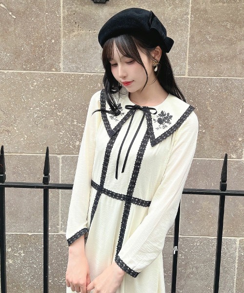 セール】トーションレース使い刺繍衿ワンピース/fint フィント