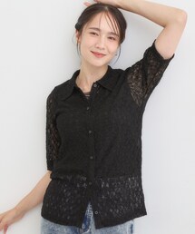 【S-LL/5分袖】大人の抜け感 襟付きレーストップス