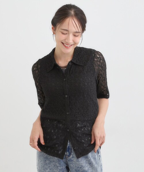 DRESKIP(ドレスキップ)の「【S-LL/5分袖】大人の抜け感 襟付きレーストップス(Tシャツ/カットソー・レディース・ブラック/ブラウン系・04/03/02/01)」の13枚目の写真